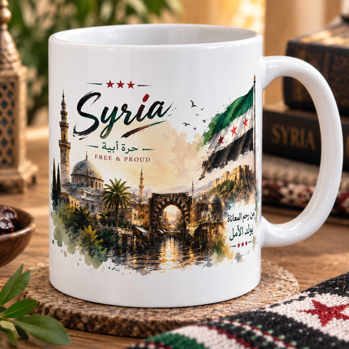 Syria Heritage Mug, Syrian Flag Coffee Mug, Damascus Inspired Gift, Syrian Pride Mug
