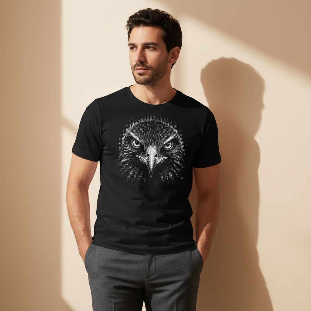 Syrian Eagle Halftone T-Shirt | Bold Black & White Eagle Design