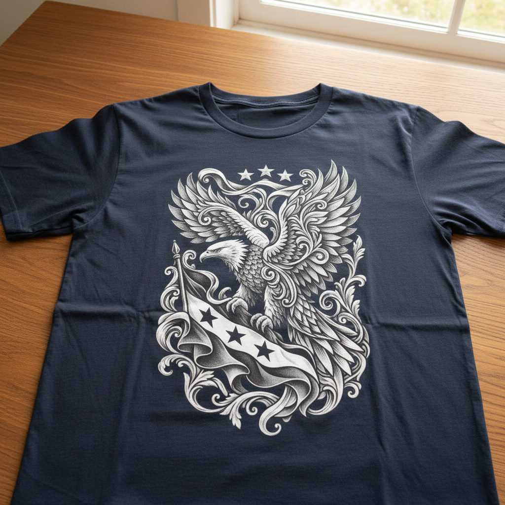 Syrian Eagle T-Shirt | Engraved Syria Flag & Three Stars | Heritage Design