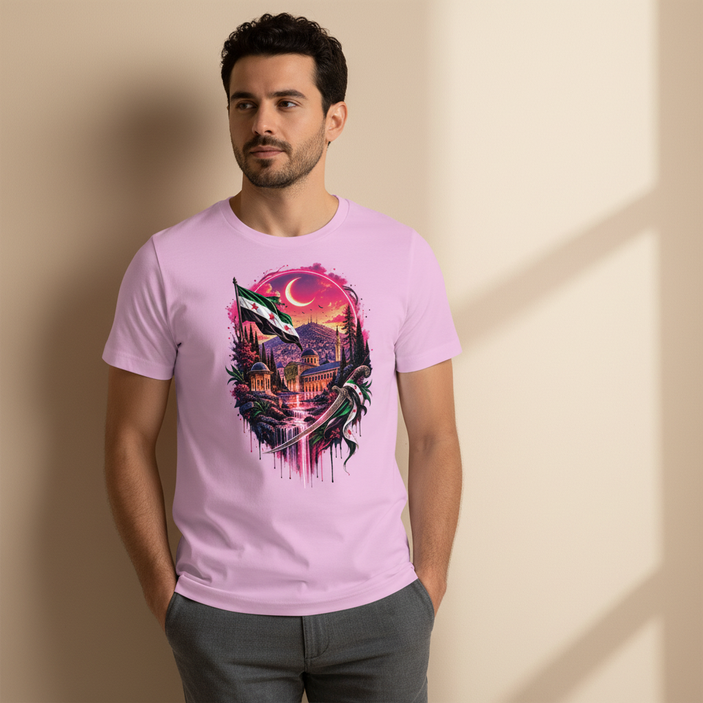 Damascus Syria T-Shirt | Syrian Flag, Umayyad Mosque & Damascus Sword
