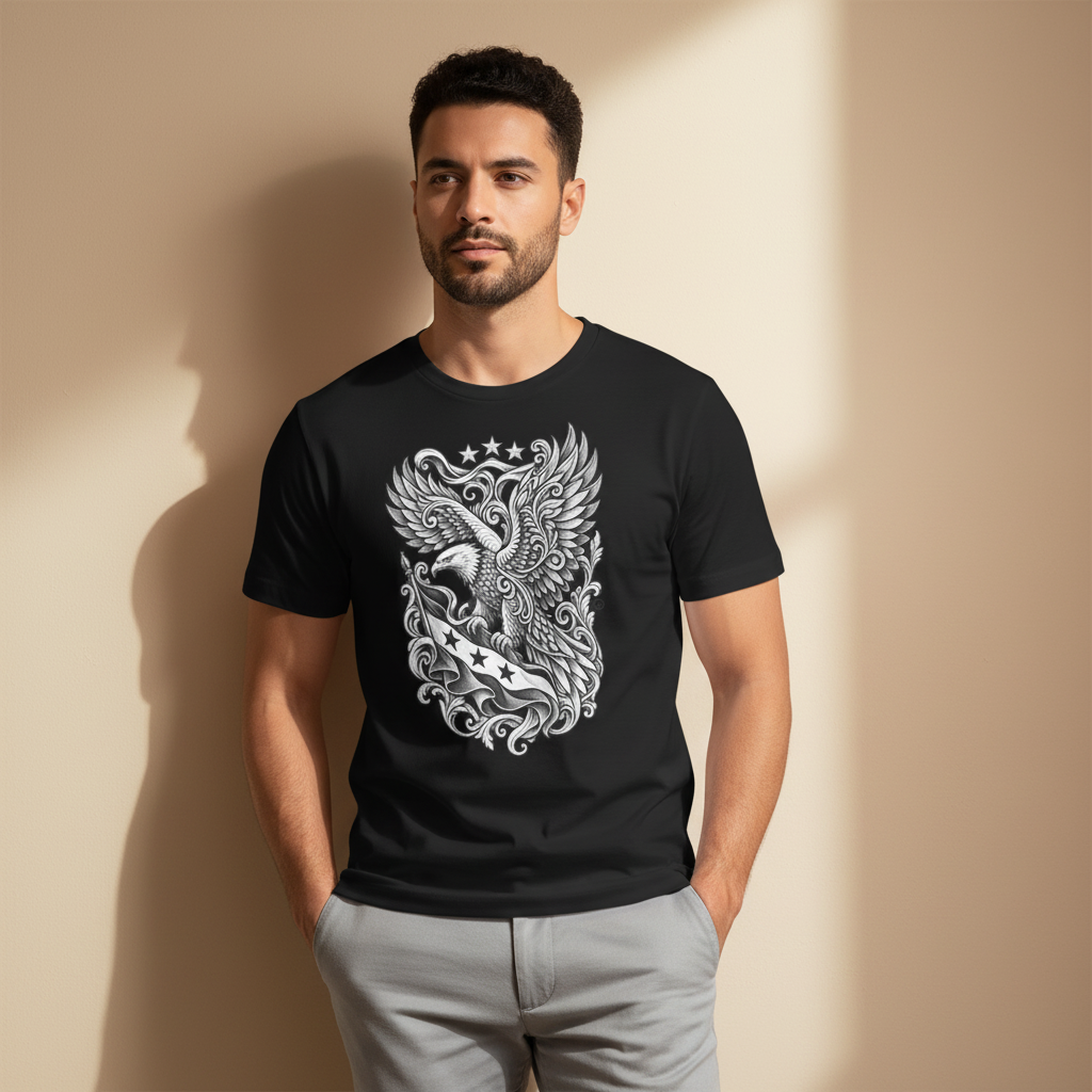 Syrian Eagle T-Shirt | Engraved Syria Flag & Three Stars | Heritage Design